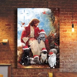 Jesus And Cat Christmas Poster, Canvas