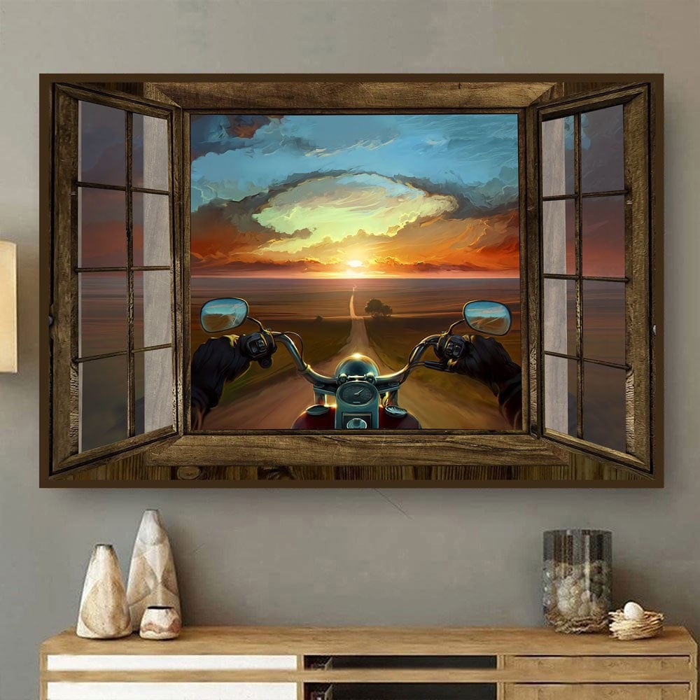 Riding Off To Sunset Motorcycle Poster, Canvas